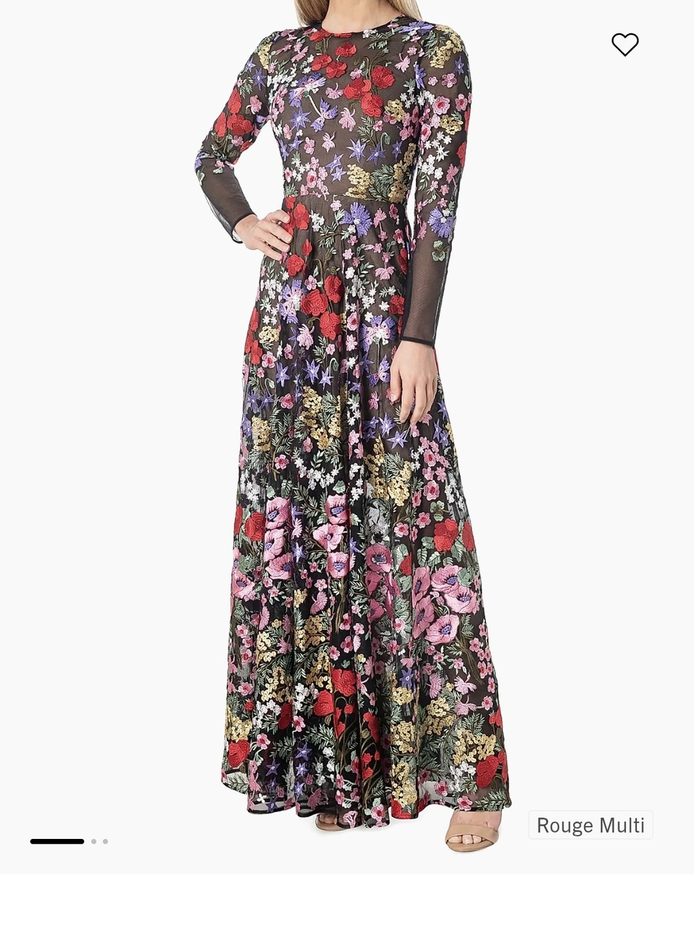 Dress the Population Floral Embroidered Mesh Maxi Dress - Rouge Multi